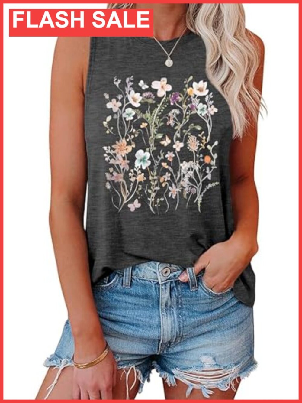Womens Loose Fit Graphic Tank Top Sleeveless Summer Tunic Tee